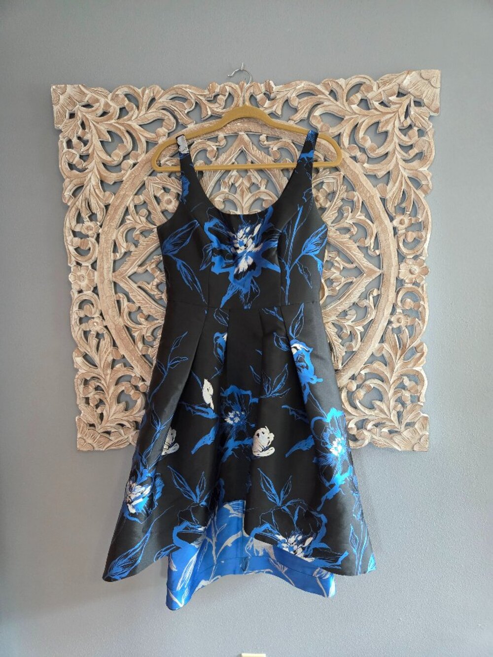 Shoshanna Midnight black blue cocktail dress high low womens 8 fit and flare